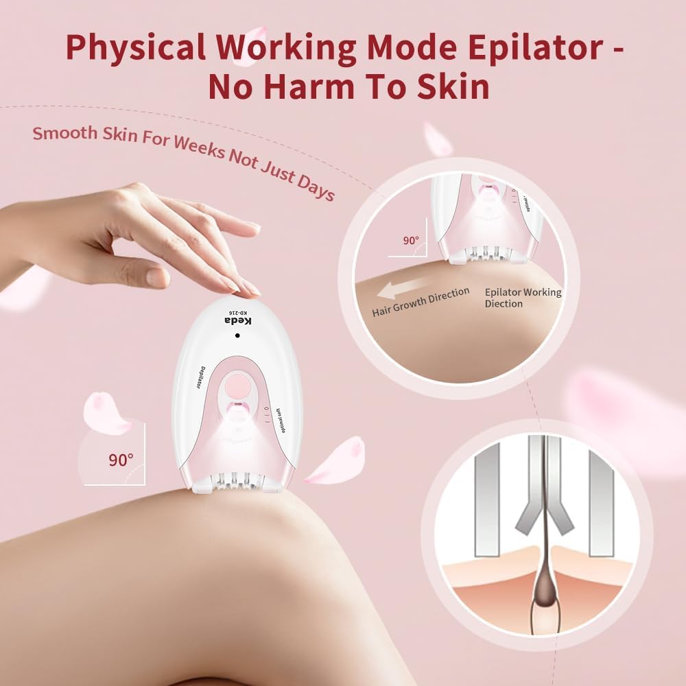 Facial Epilator with LED Light Two Speed Hair Removal Device U722