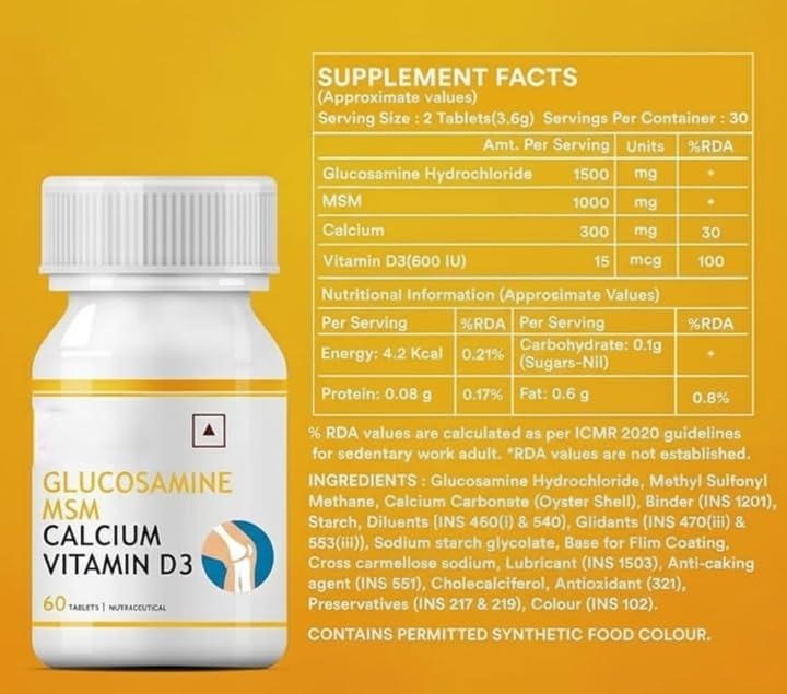 Glucosamine Tablets with MSM Calcium & Vitamin D3 60 Tablets P9209