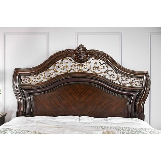 California King Size Brown Cherry Bed Frame with Camel Back Headboard L78400