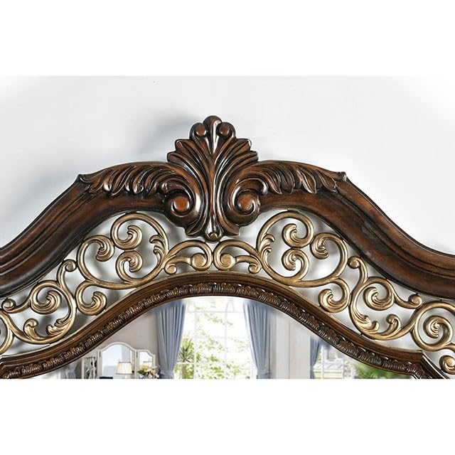 California King Size Brown Cherry Bed Frame with Camel Back Headboard L78400