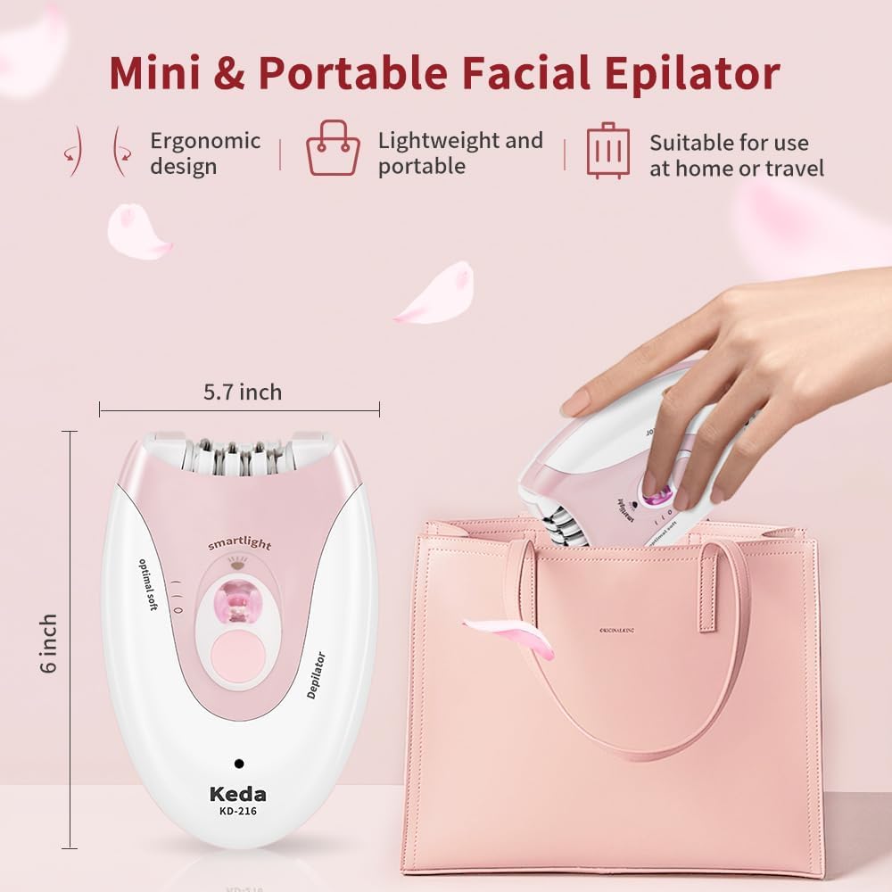 Facial Epilator with LED Light Two Speed Hair Removal Device U722
