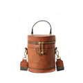 Round Barrel Bucket Bag Embossed Vegan Leather Crossbody Handbag L778