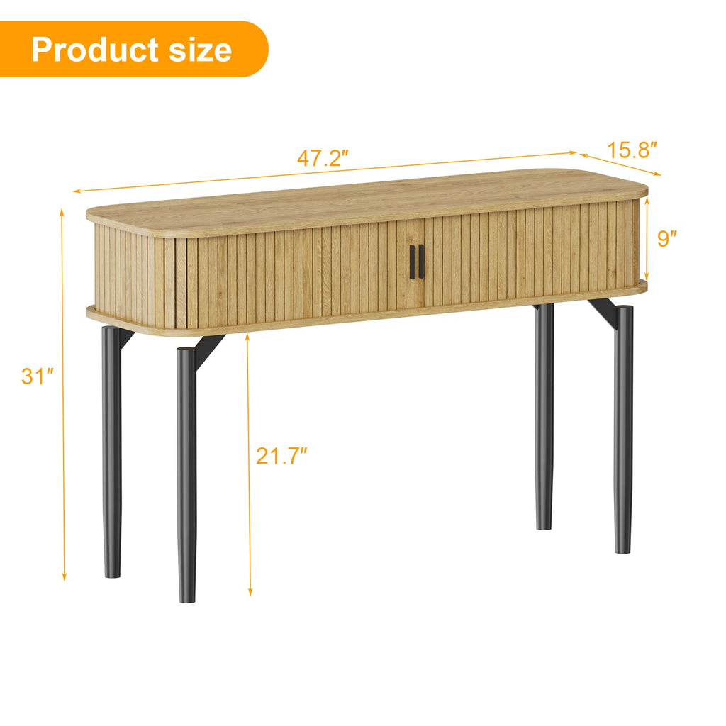 47" Fluted Narrow Console Table with 2 Drawers & Sliding Door G77454