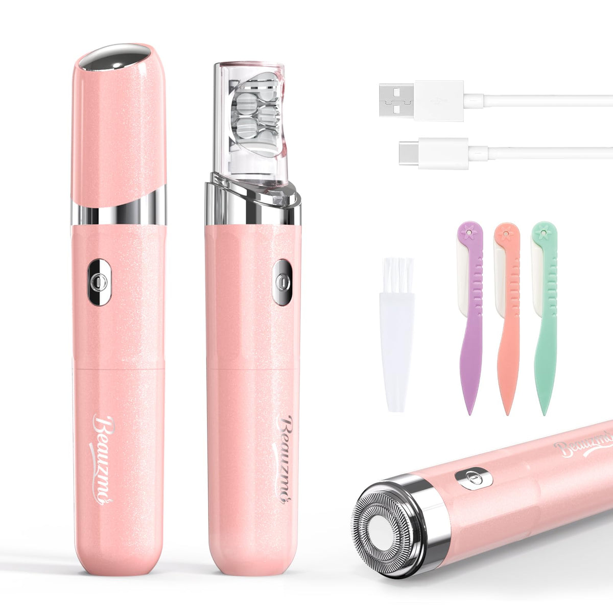 2-in-1 USB Rechargeable Electric Facial Hair Remover with LED Light O2844