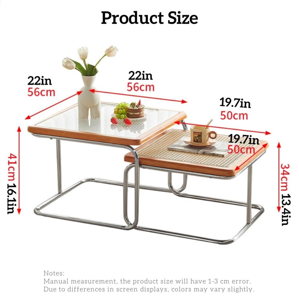 Square Nesting Coffee Table Set of 2 Wooden Rattan Glass Brown D250644