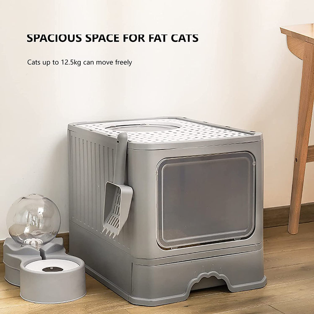 Foldable Top Entry Cat Litter Box with Lid and Scoop P6827