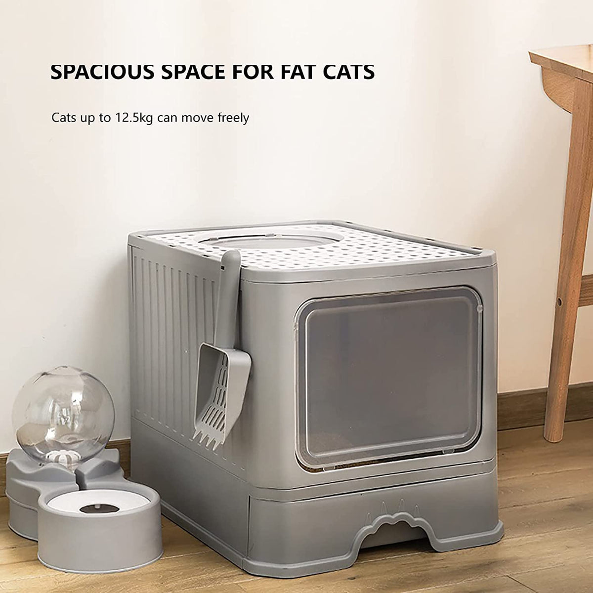 Foldable Top Entry Cat Litter Box with Lid and Scoop P6827