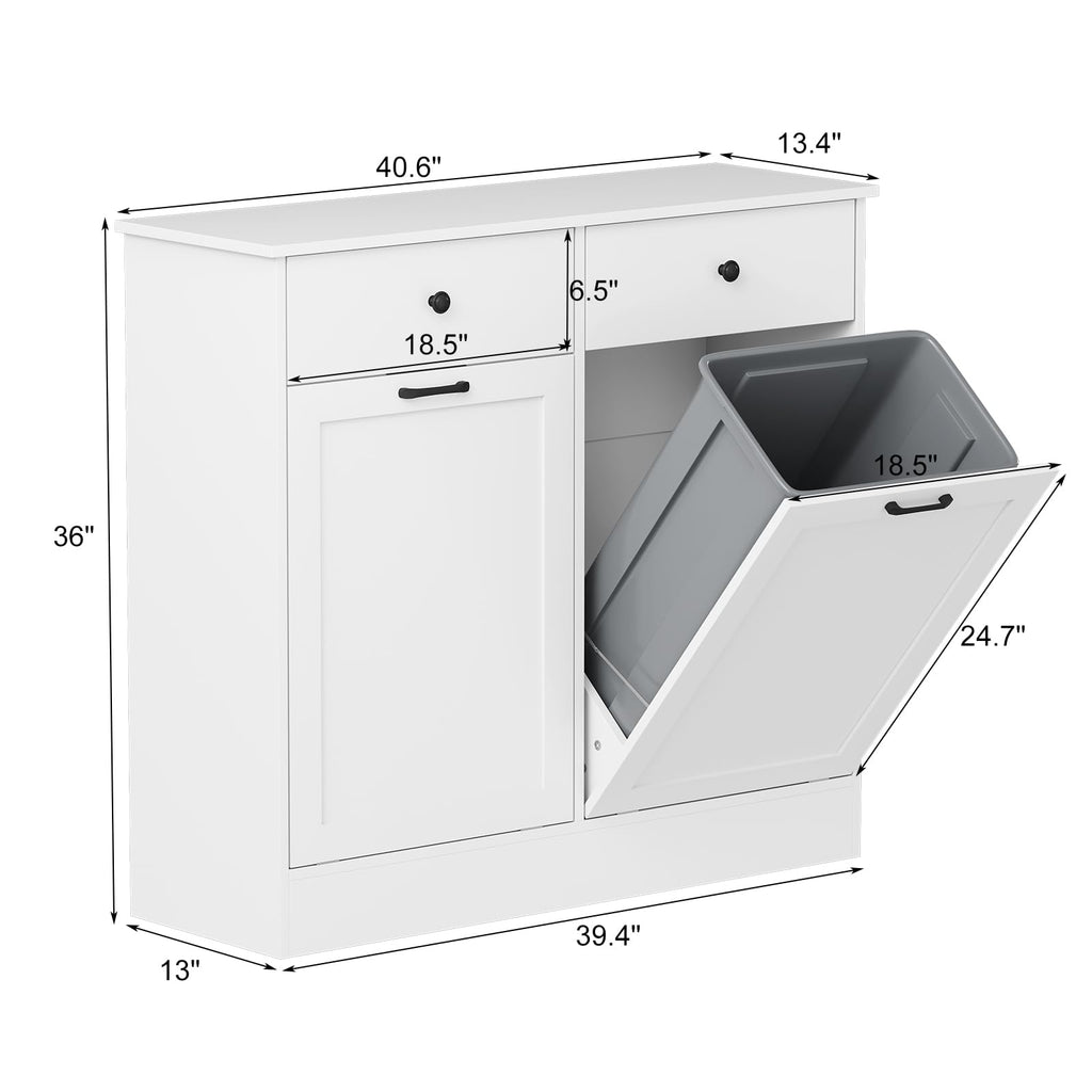 White 20-Gallon Wooden Tilt-Out Trash Can Cabinet T21951