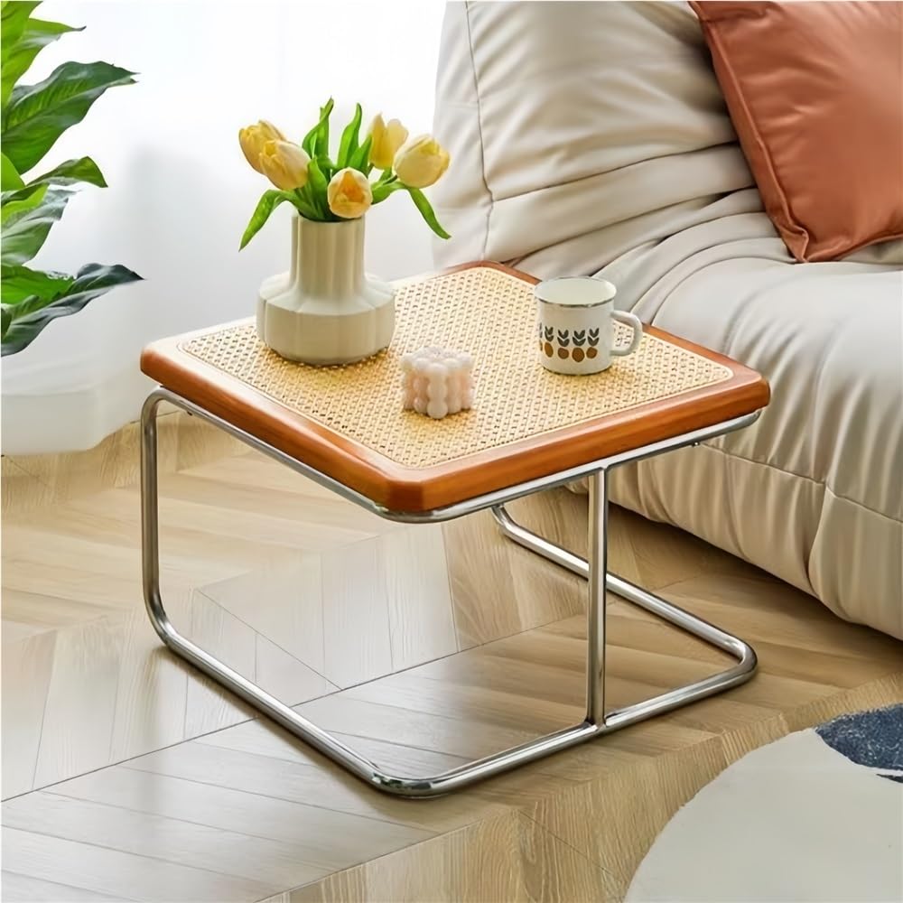 Square Nesting Coffee Table Set of 2 Wooden Rattan Glass Brown D250644