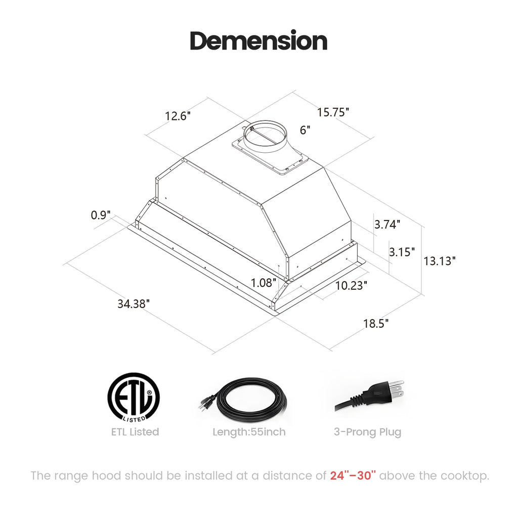 36 Inch 900 CFM Range Hood Insert S538882