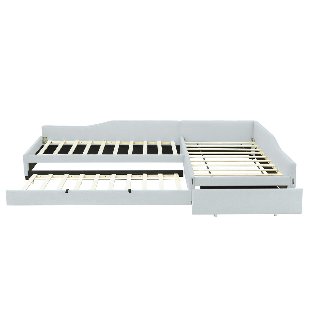 L Shaped Twin Corner Bed with Trundle and Storage Drawer C429