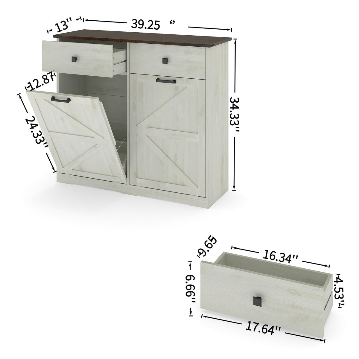 Double Tilt Out Trash Cabinet with Storage Drawers, Antique White Z5772