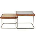 Mid Century Modern Coffee Table Set of 2 Square Metal Base C842170