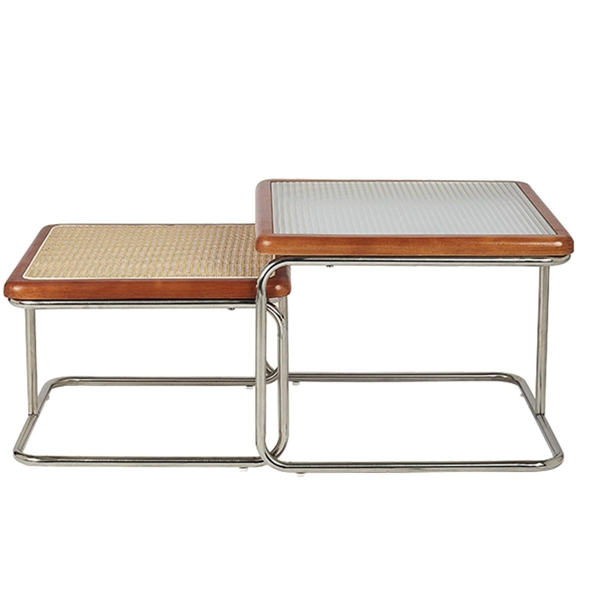 Mid Century Modern Coffee Table Set of 2 Square Metal Base C842170