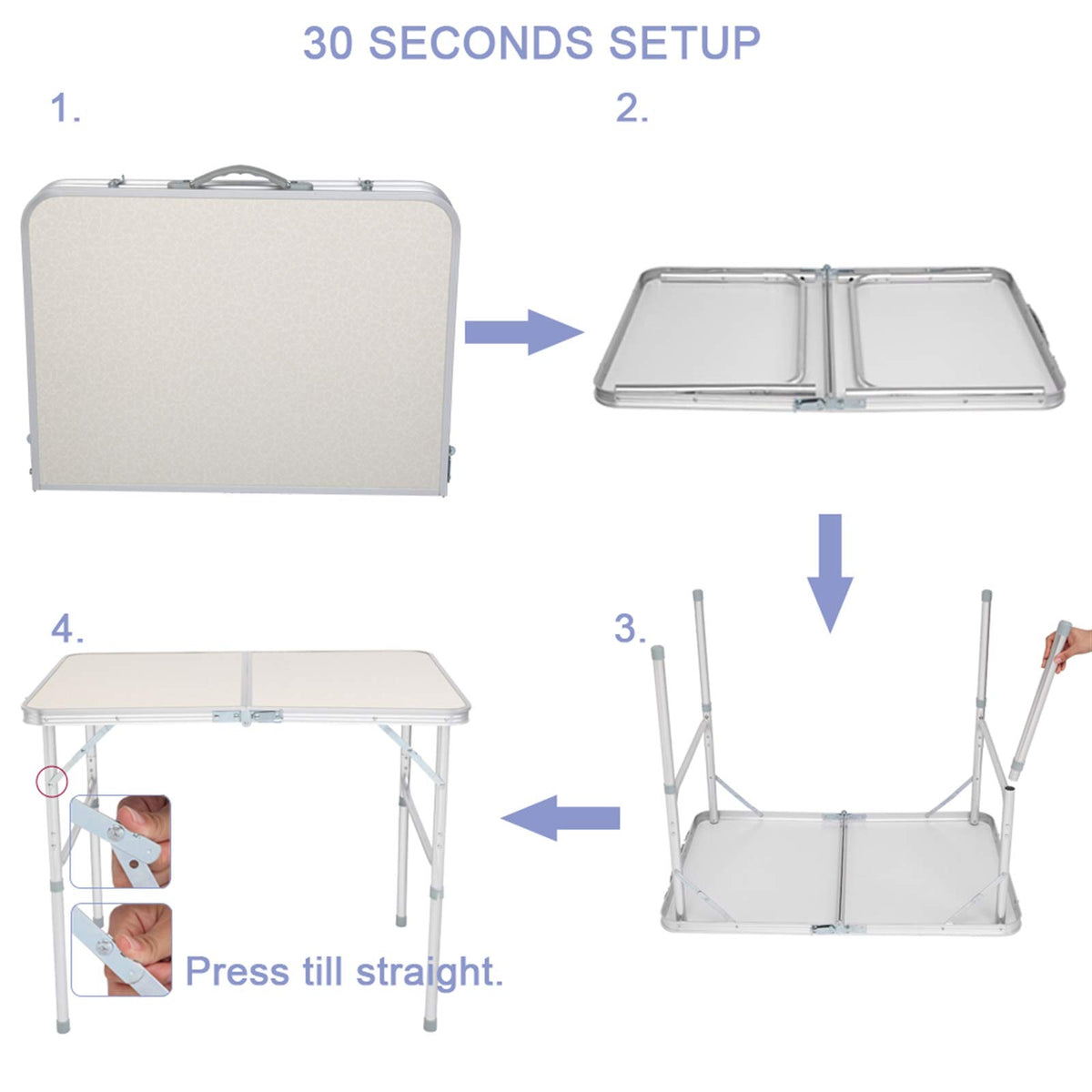 Folding Aluminum Camping Table White 3 FT G9004