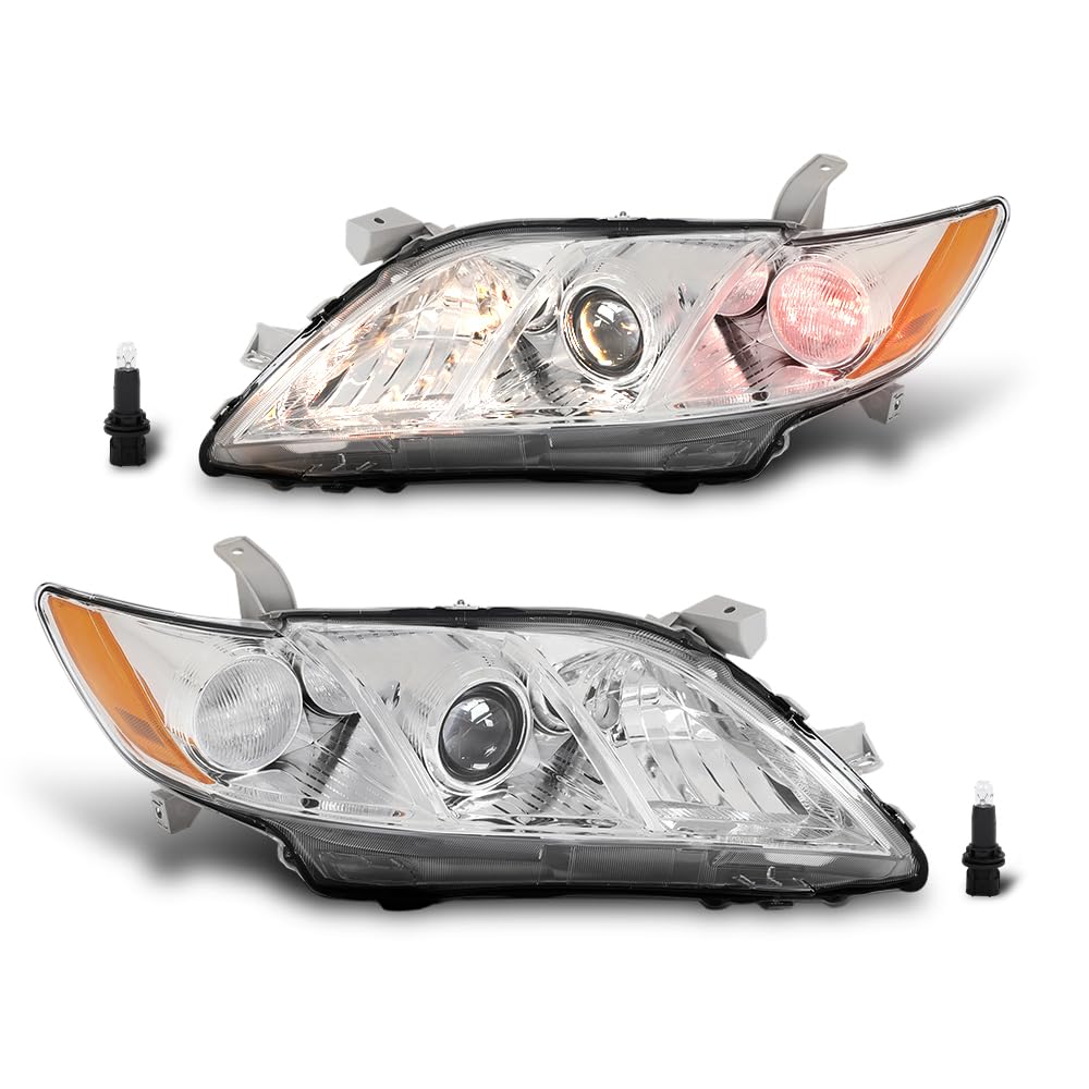 Clear Lens Chrome Housing Amber Reflector Headlight Assembly Pair I6610