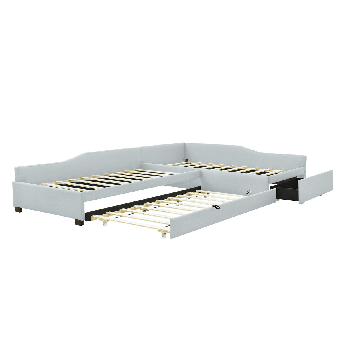 L Shaped Twin Corner Bed with Trundle and Storage Drawer C429