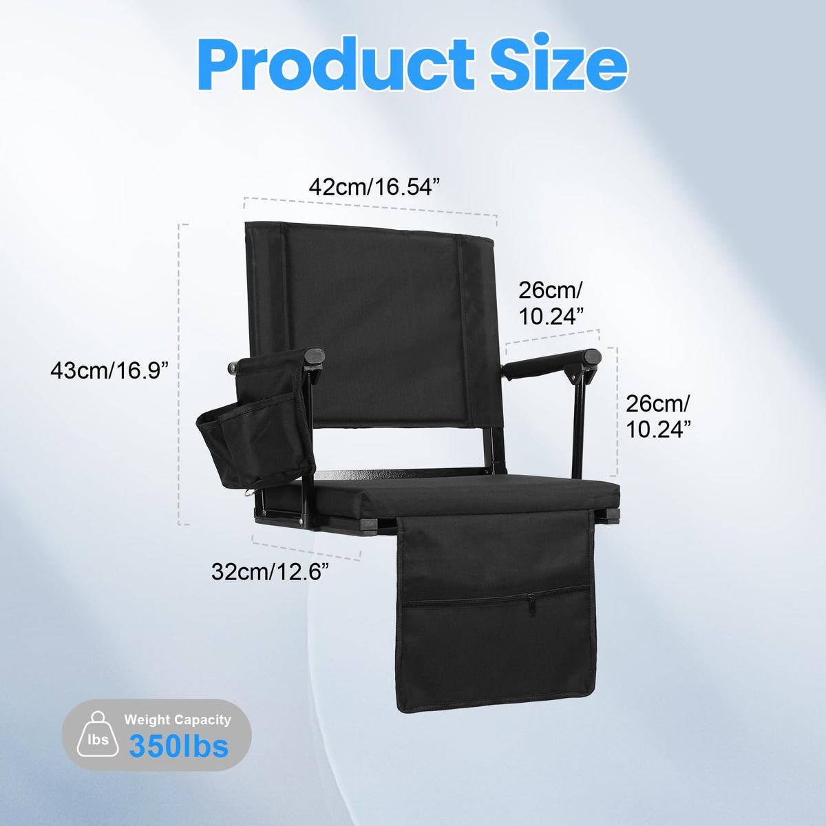 2 Pcs Black Stadium Seats with Back Support and Cushion G1506
