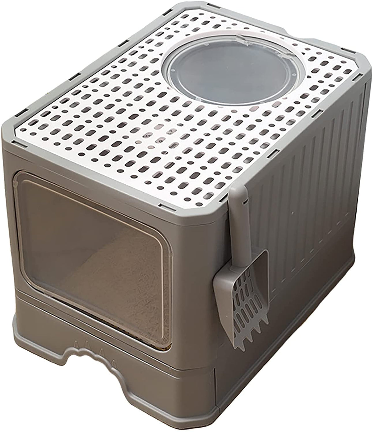 Foldable Top Entry Cat Litter Box with Lid and Scoop P6827