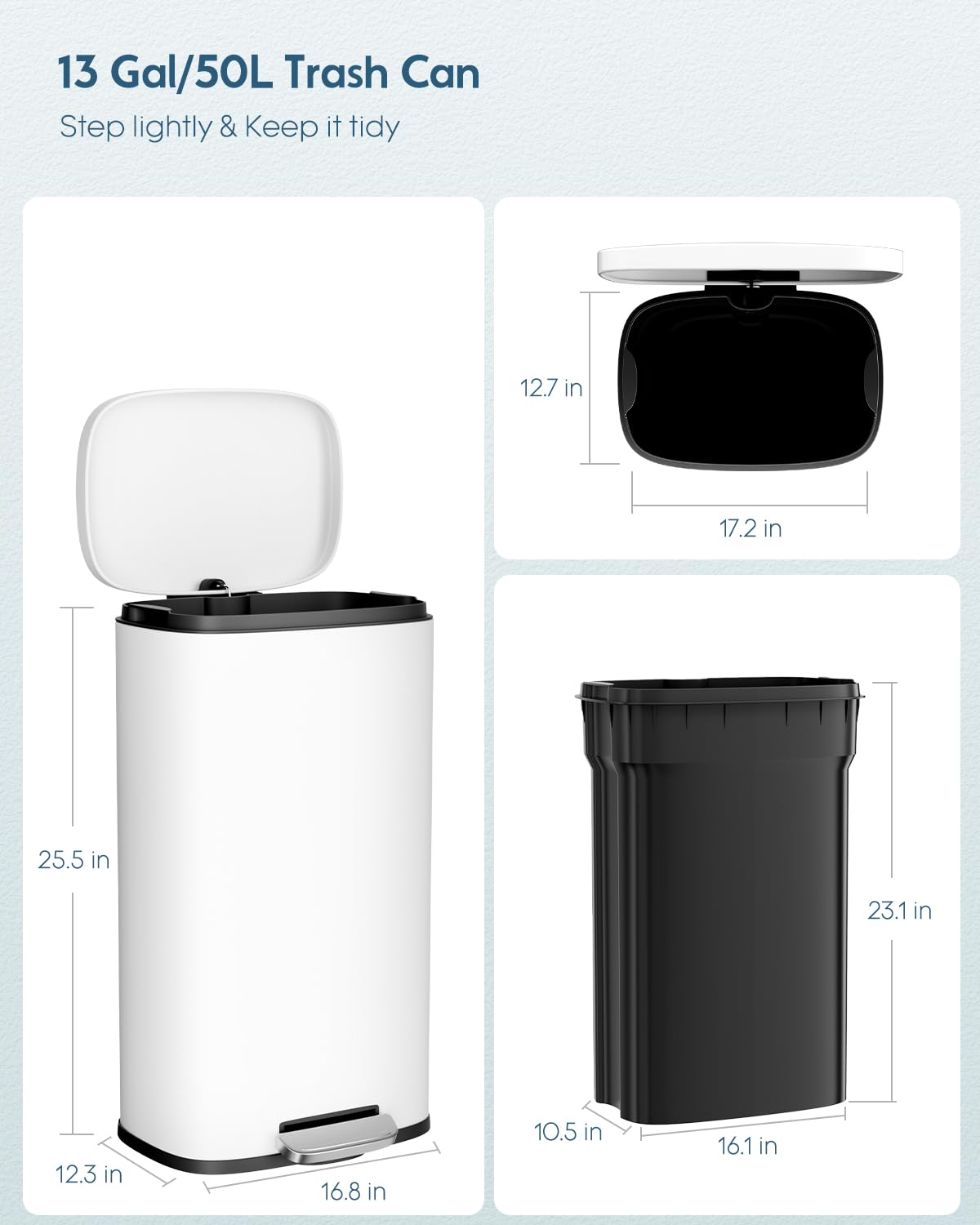 13.2 Gal Stainless Steel Step Trash Can T98929