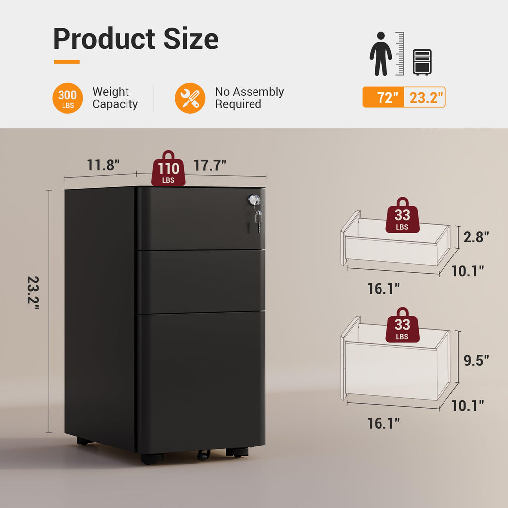 3 Drawer Mobile File Cabinet J570