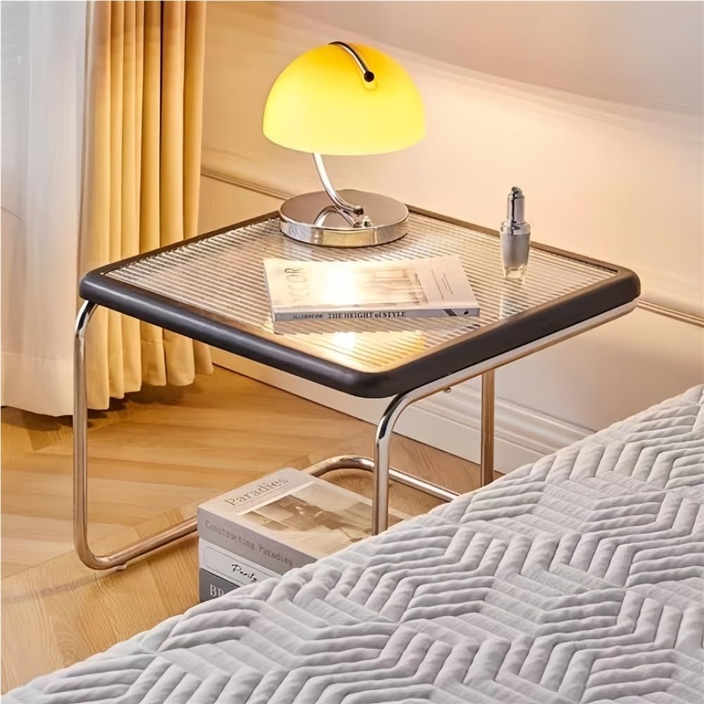 Square Nesting Coffee Table Set of 2 Wooden Rattan Glass Brown D250644