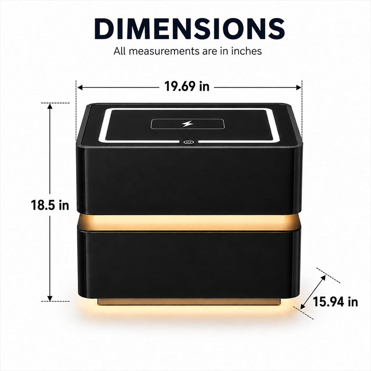 Black Solid Wood Nightstand with Wireless Charging and Drawers D399
