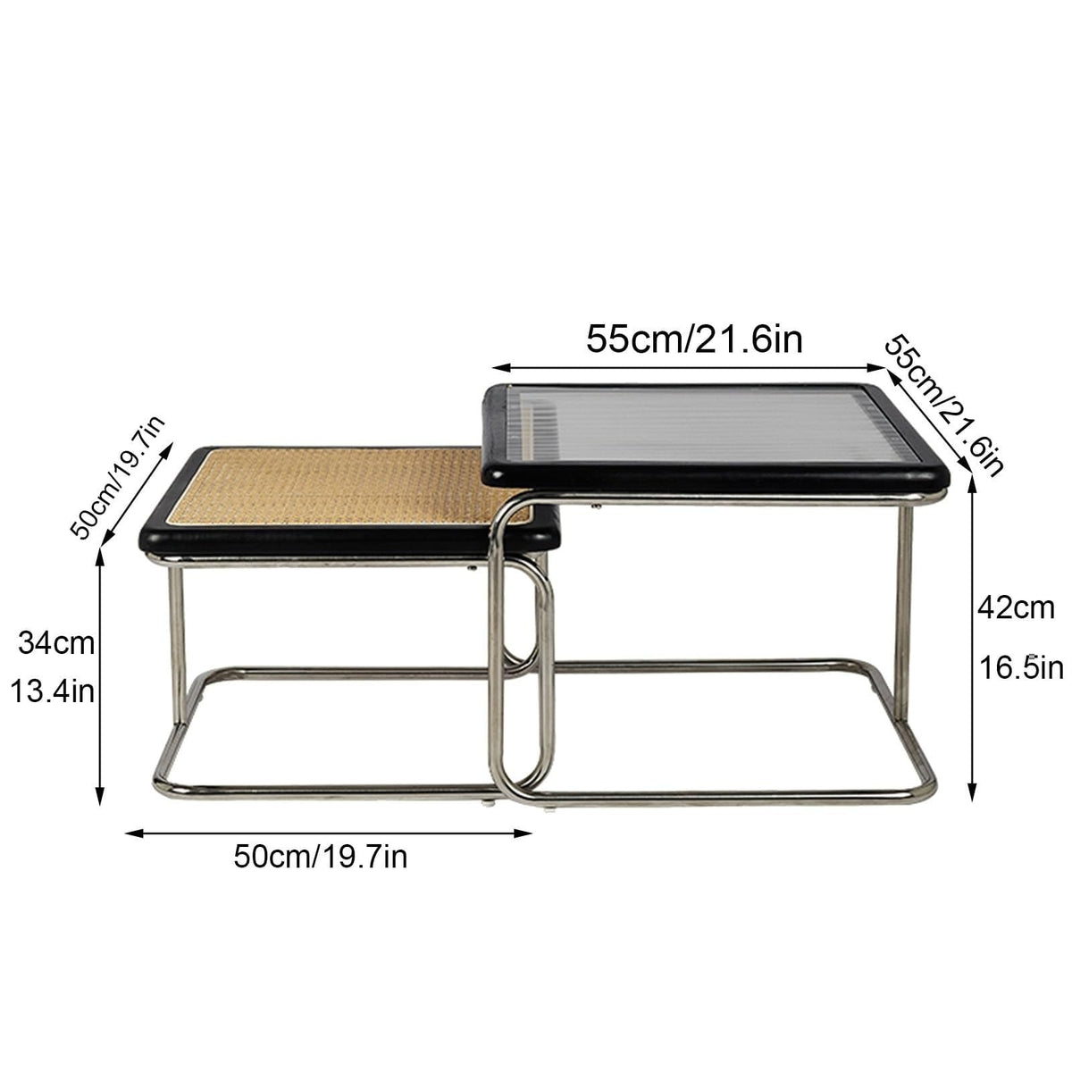 Mid Century Modern Coffee Table Set of 2 Square Metal Base C842170