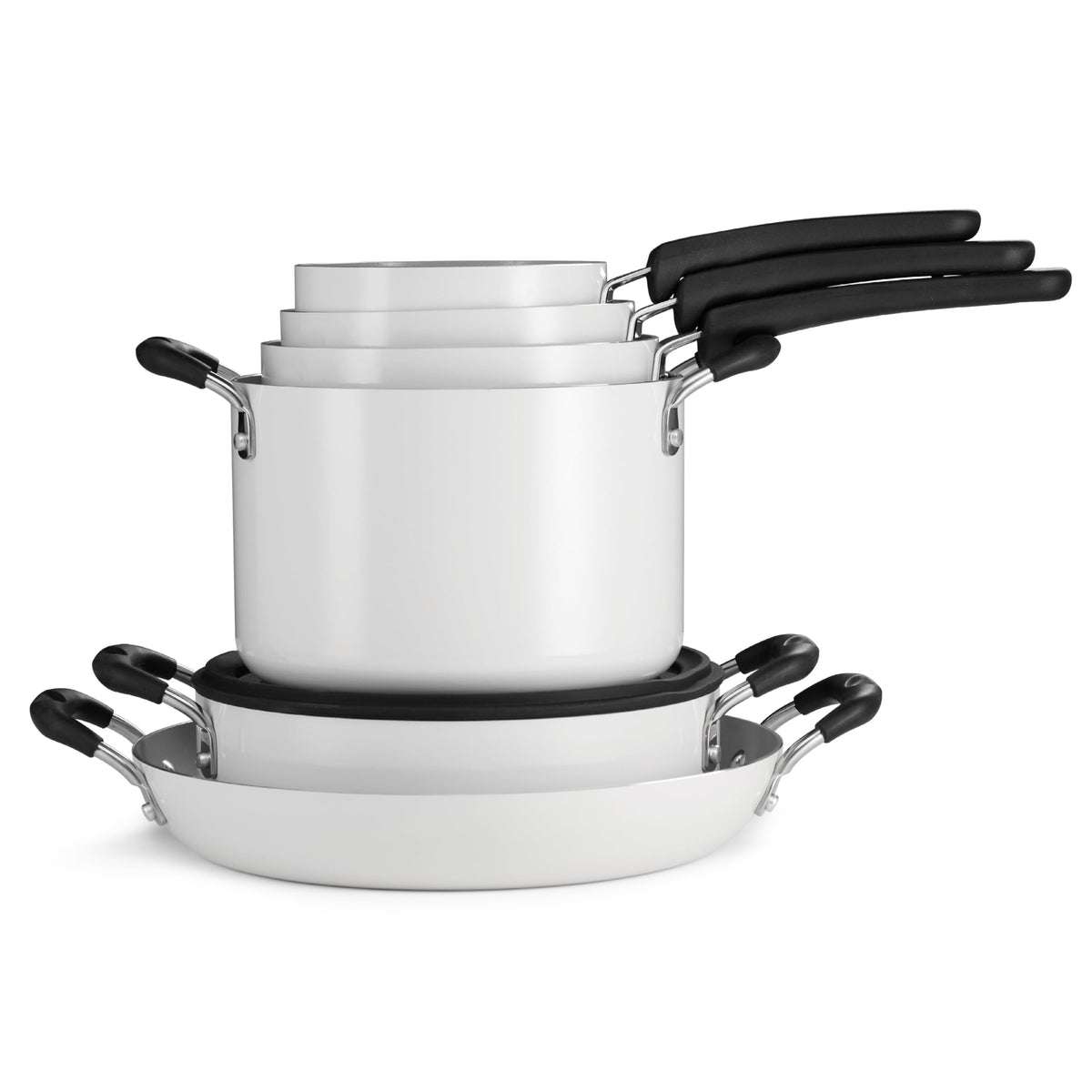 Ceramic Non Stick 11-Piece Nesting Pots and Pans Set White D834