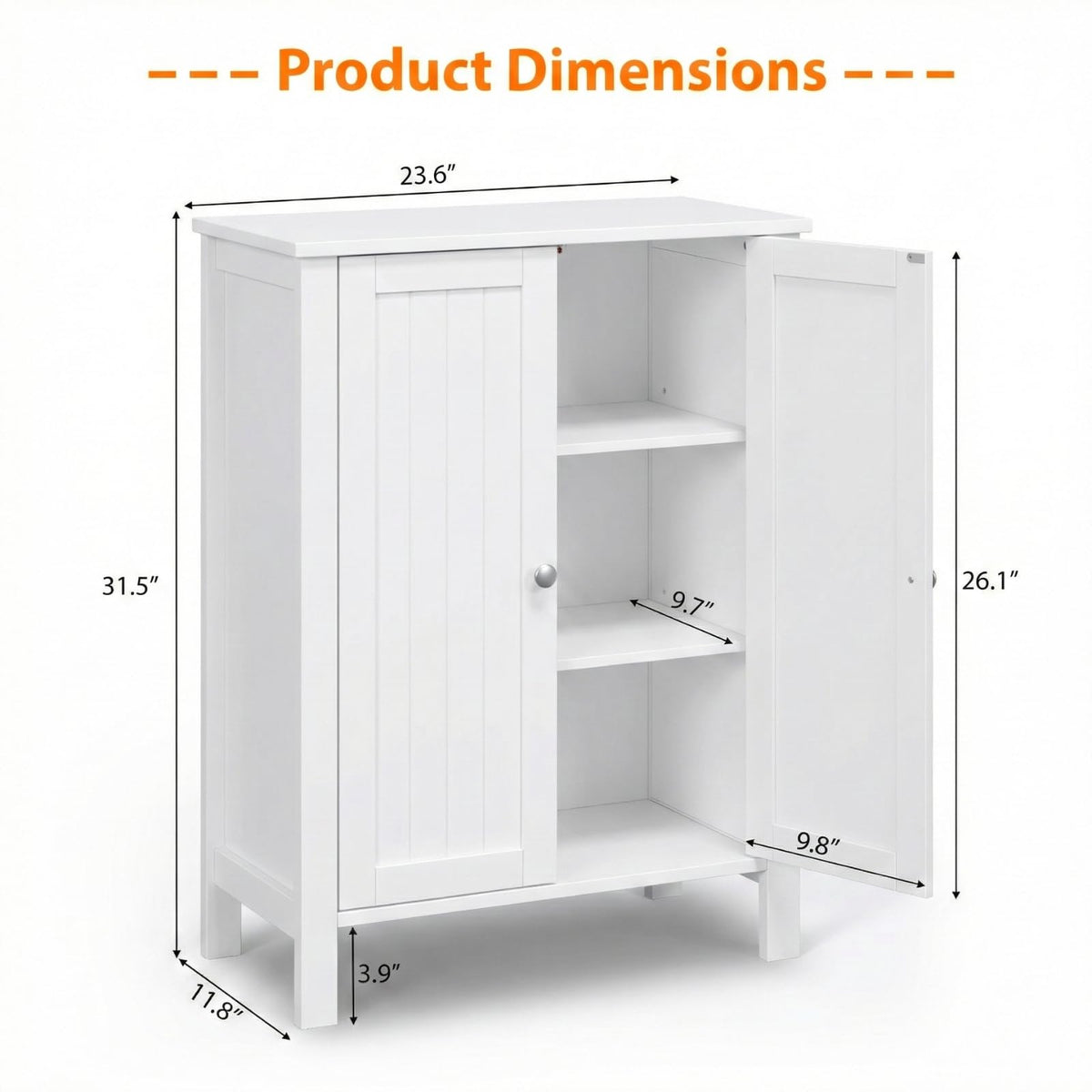 White Free Standing Bathroom Cabinet with Adjustable Shelf B314878