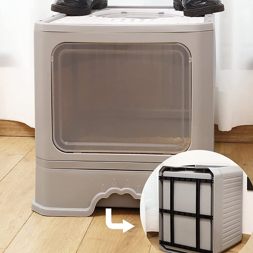 Foldable Top Entry Cat Litter Box with Lid and Scoop P6827
