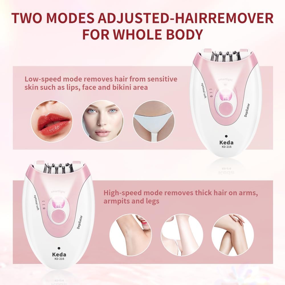 Facial Epilator with LED Light Two Speed Hair Removal Device U722