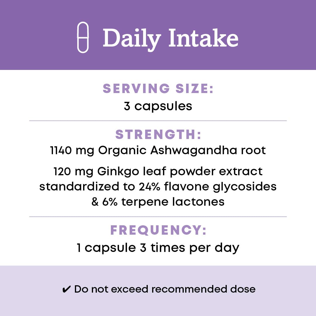 Organic Ashwagandha Ginkgo Vegan Capsules 90 Count C307483