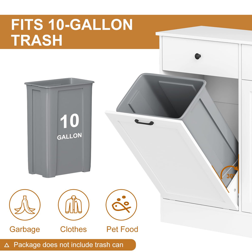 White 20-Gallon Wooden Tilt-Out Trash Can Cabinet T21951