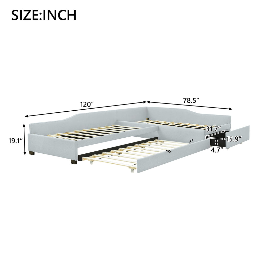 L Shaped Twin Corner Bed with Trundle and Storage Drawer C429