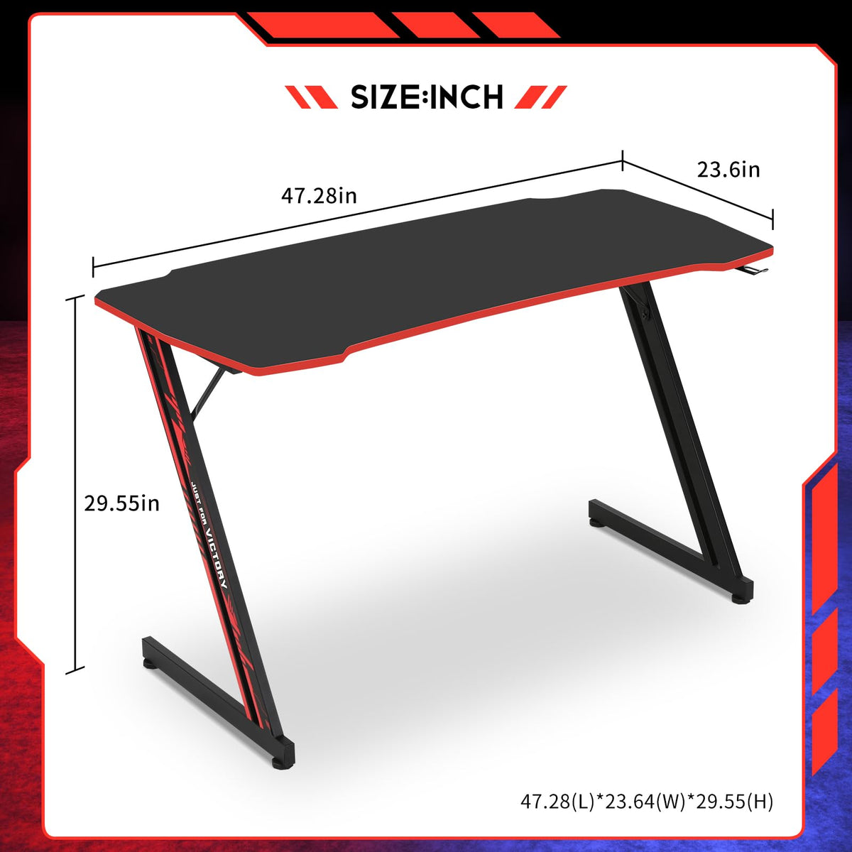47 Inch Z Shaped Gaming Desk with Headphone Hook D64410