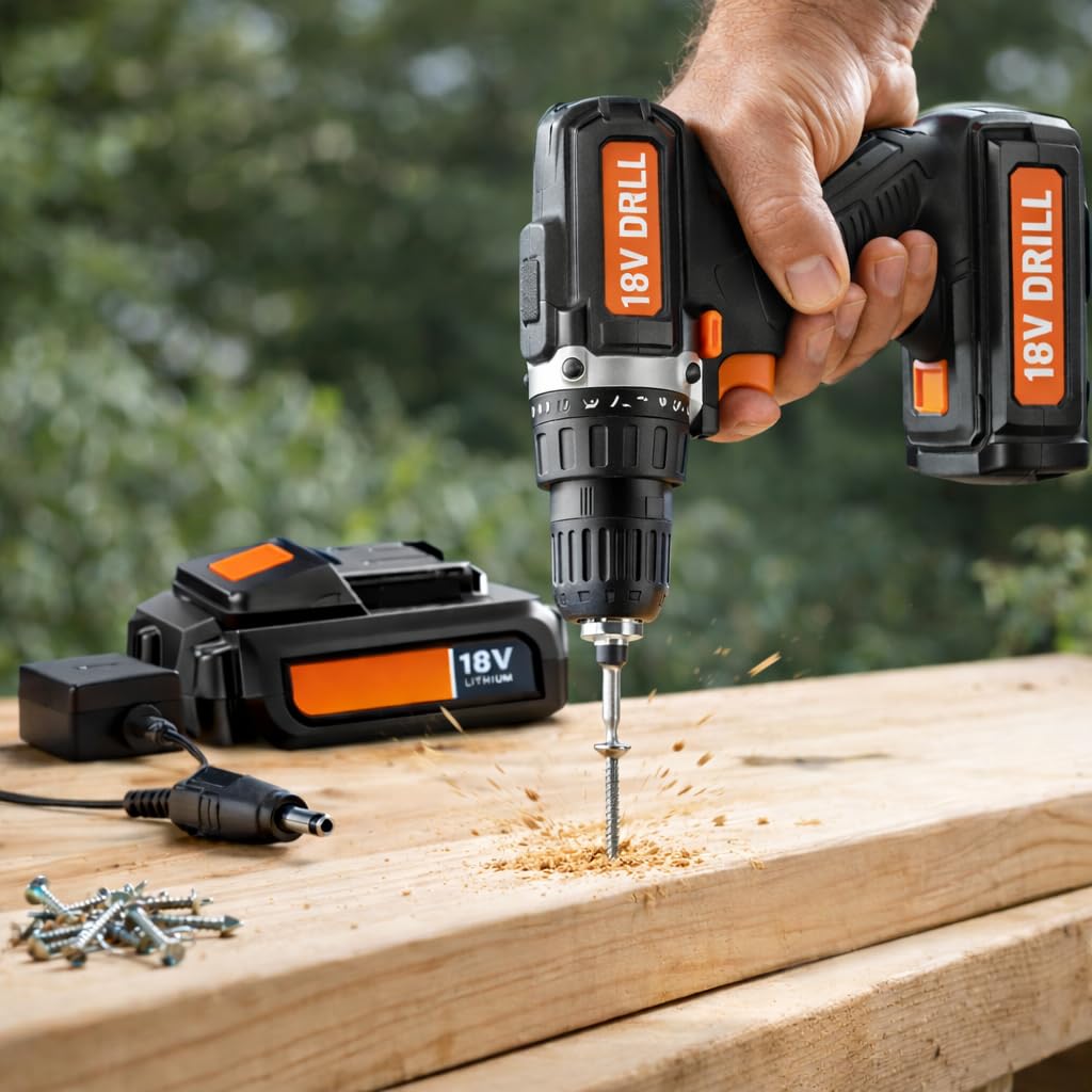 18V Replacement Battery and Charger Kit with 3/8" Cordless Drill P82483