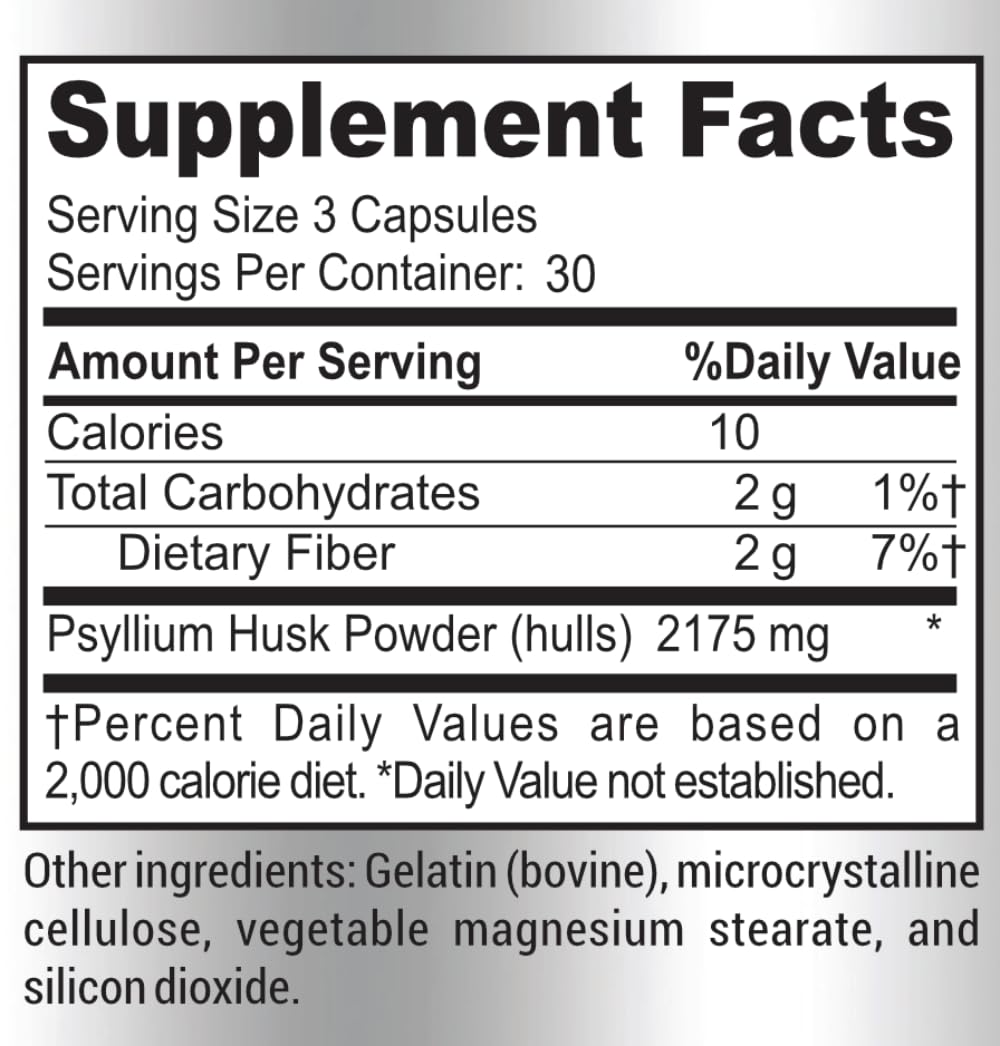 Psyllium Husk Dietary Fiber Supplement 2175mg 90 Capsules Z400480