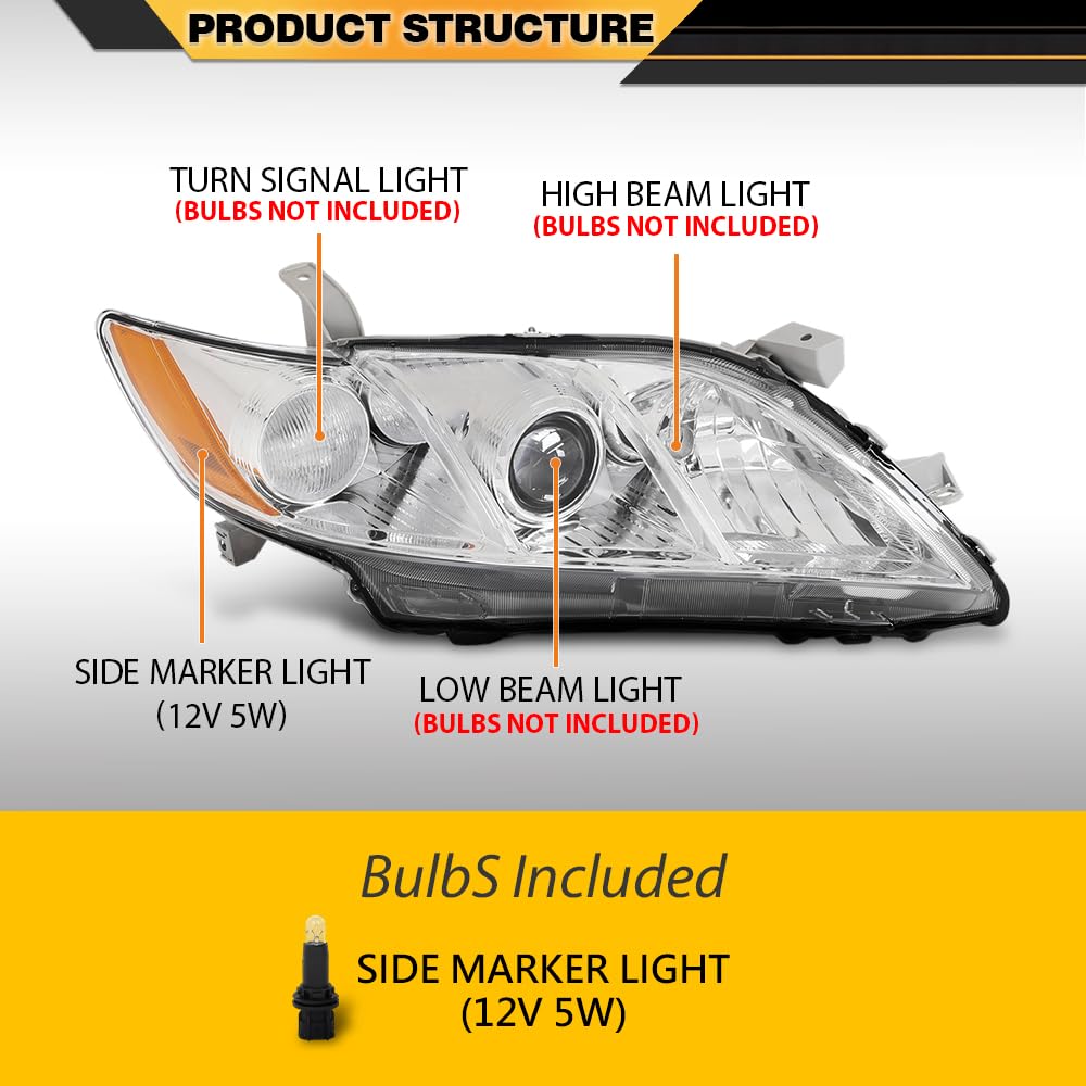 Clear Lens Chrome Housing Amber Reflector Headlight Assembly Pair I6610