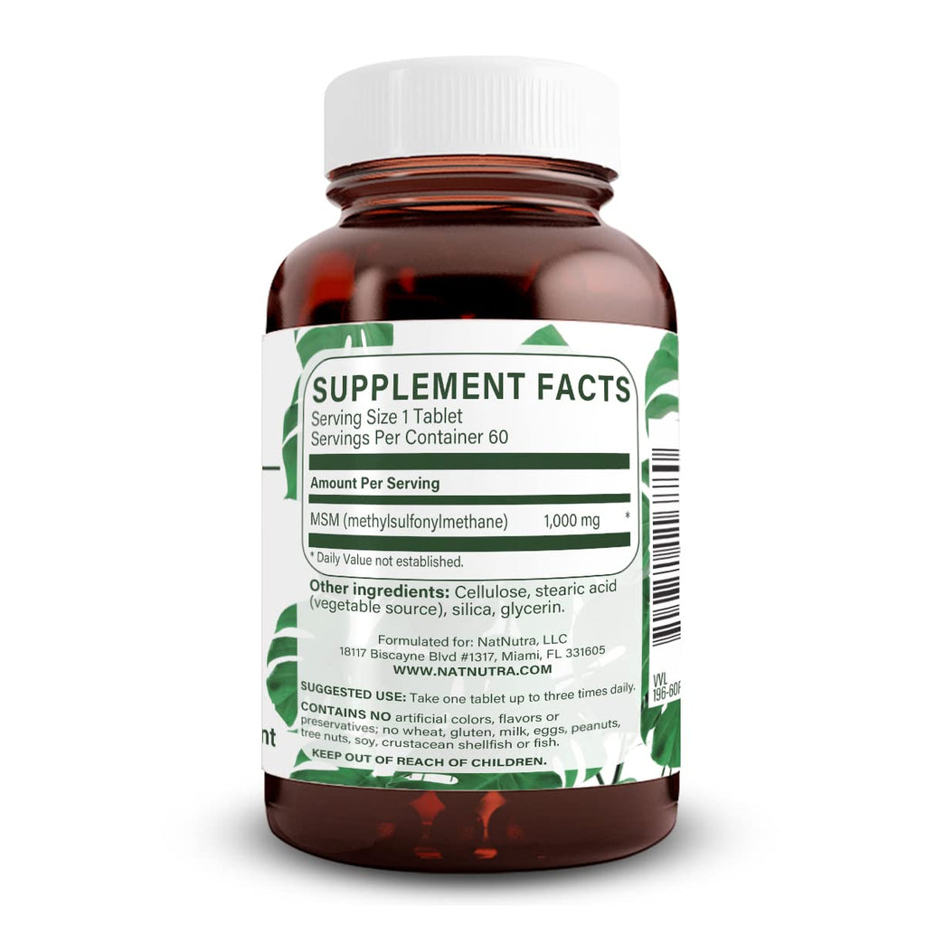 MSM Supplement with Sulfur 1000 mg, 60 Vegan Tablets N483102