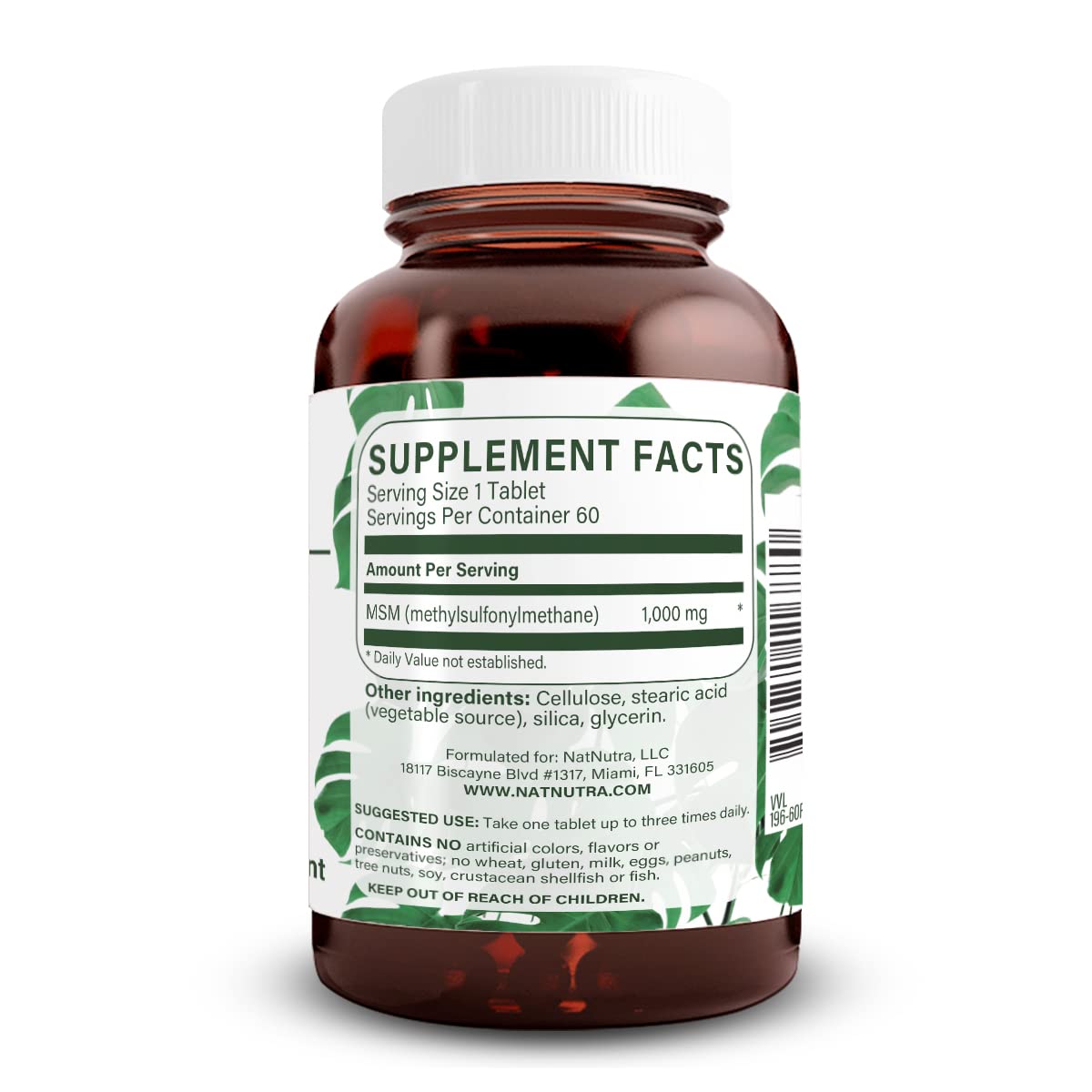 MSM Supplement with Sulfur 1000 mg, 60 Vegan Tablets N483102