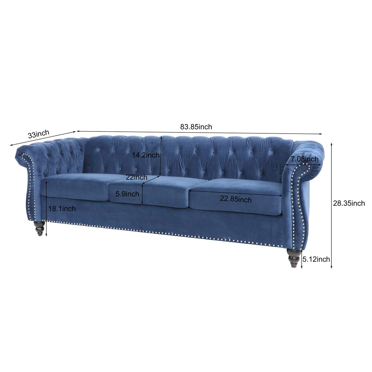 Blue Velvet 3 Seater Sofa F747593