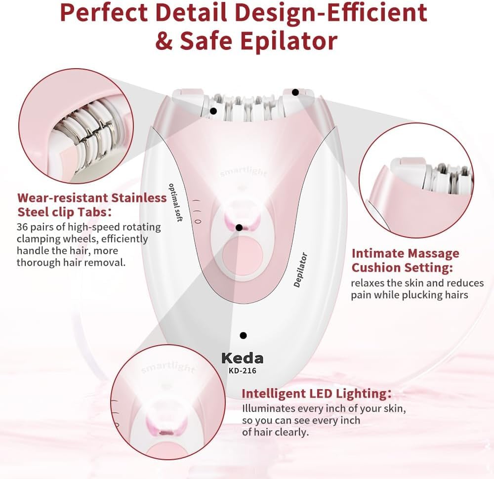 Facial Epilator with LED Light Two Speed Hair Removal Device U722