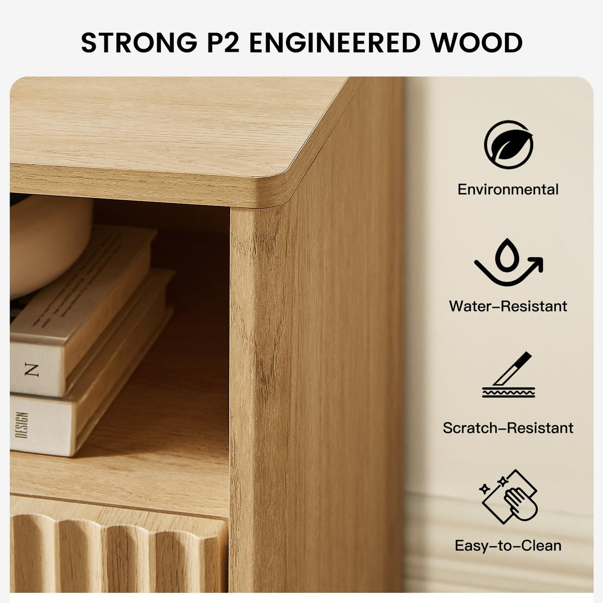 Fluted TV Stand with Storage Drawers and Open Shelf W453420