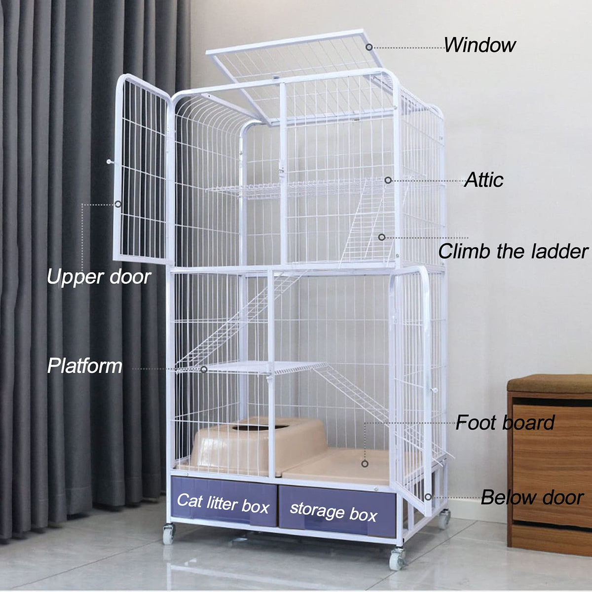 Heavy Duty Metal Cat Cage Dog Crate with Four Wheels Z6592