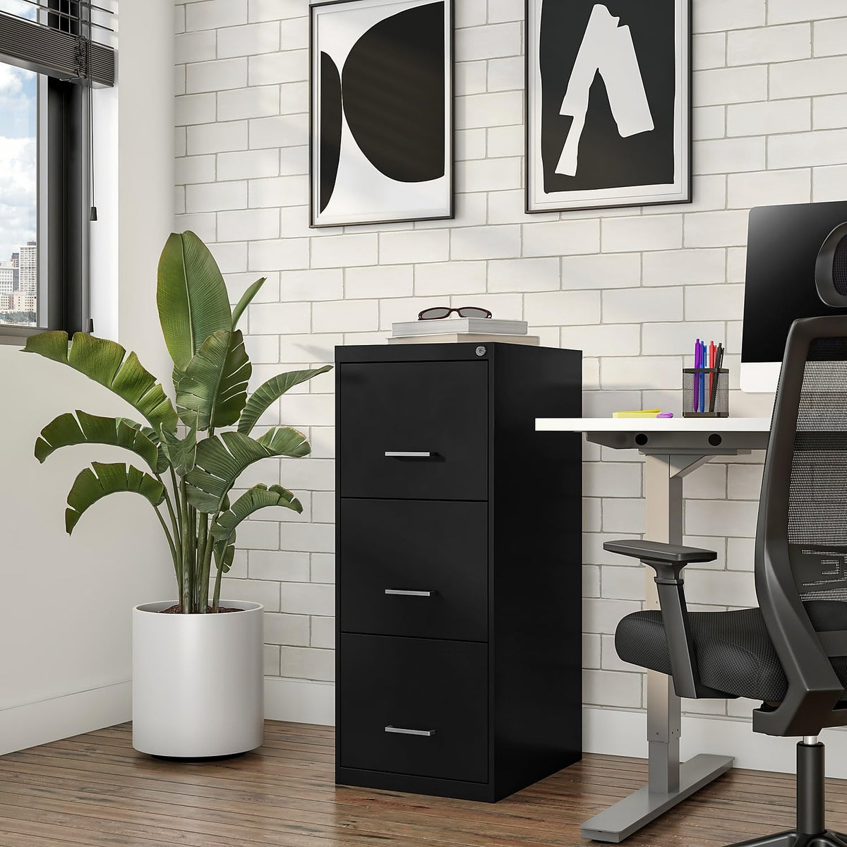 Black 3 Drawer Letter Legal Locking File Cabinet T623985