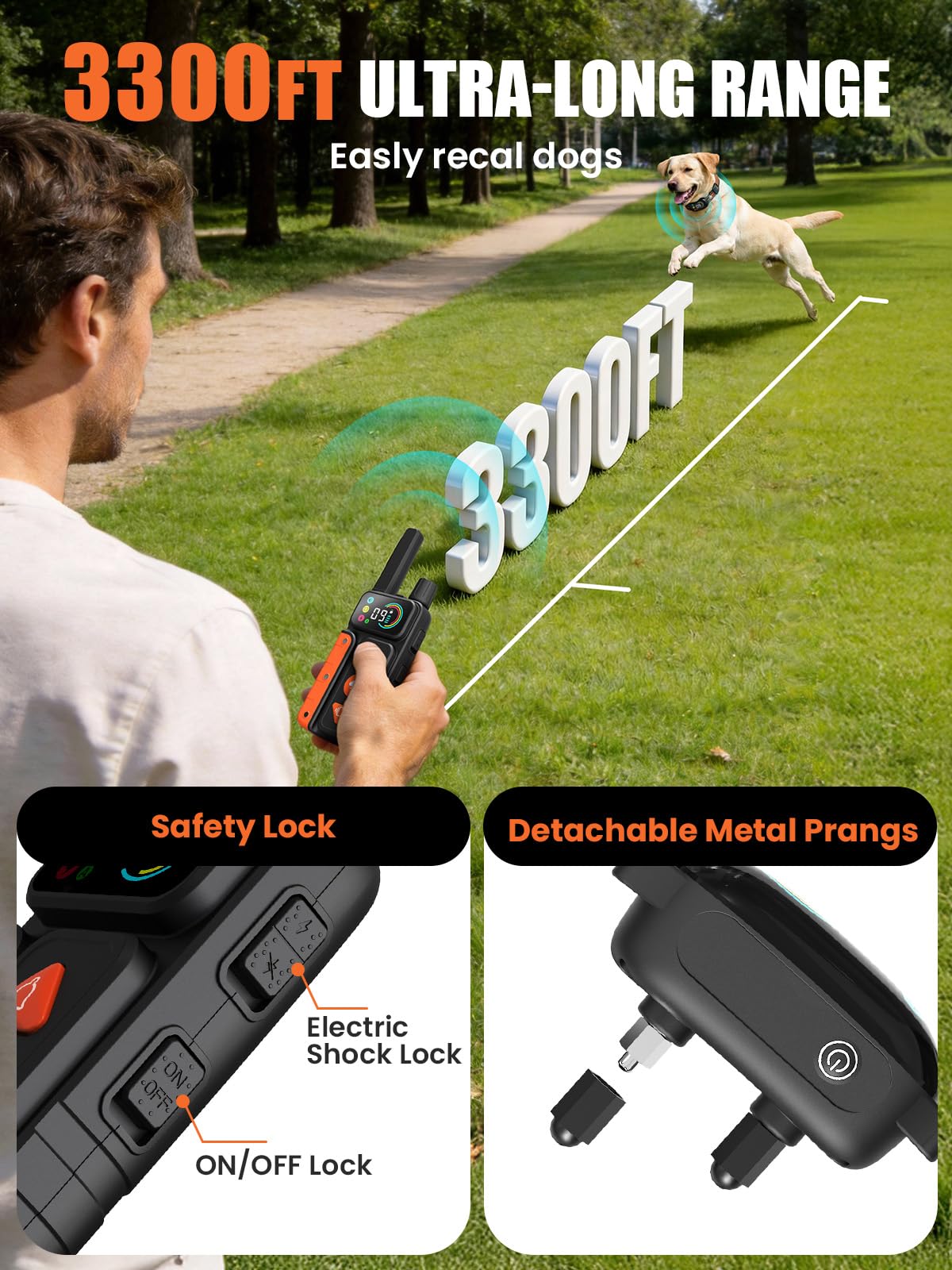 2-in-1 Dog Bark Collar & Shock Collar, IPX7 Waterproof E Collars with AI Anti-Bark/Beep/Vibration/Shock/no Shock for Small Medium Large Dog(5-120Lbs), Dog Training Collar with 3300FT Remote N3147