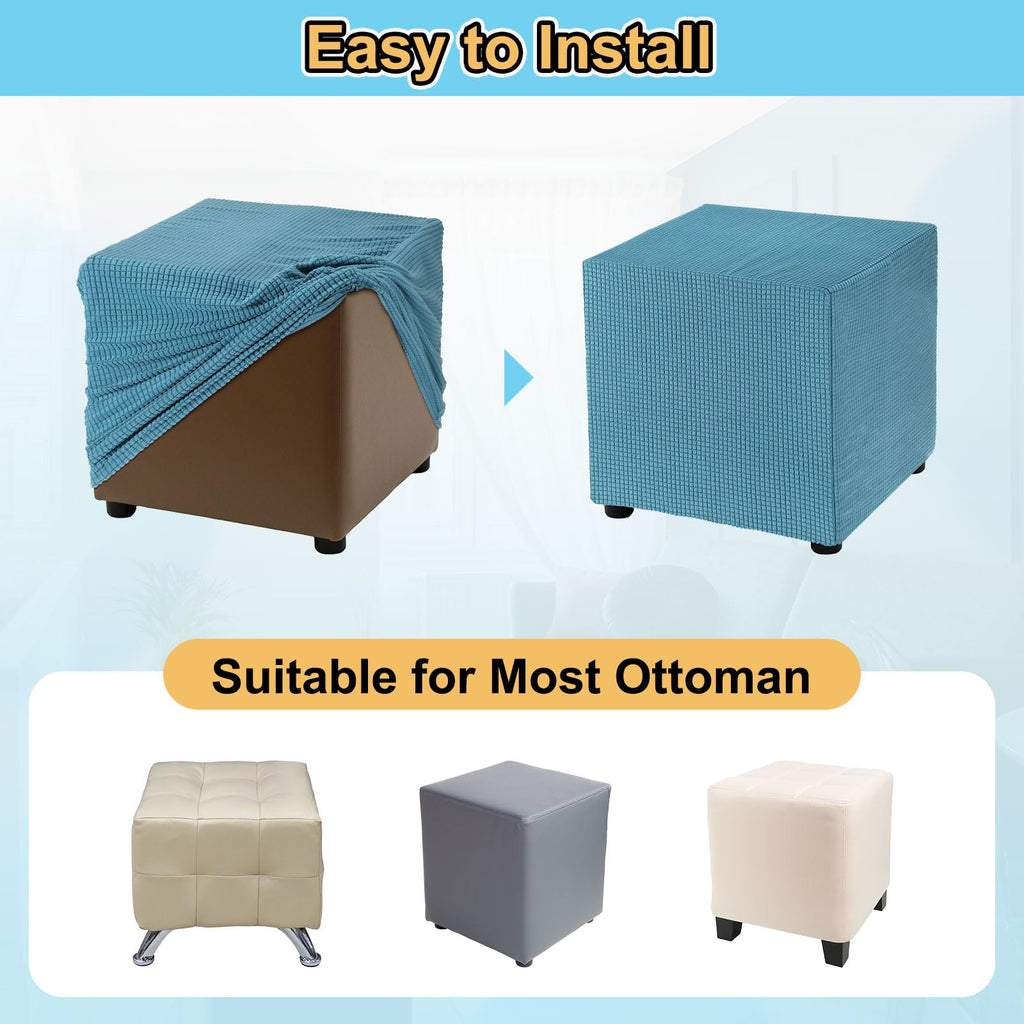 Teal Stretch Polyester Ottoman Cover E347
