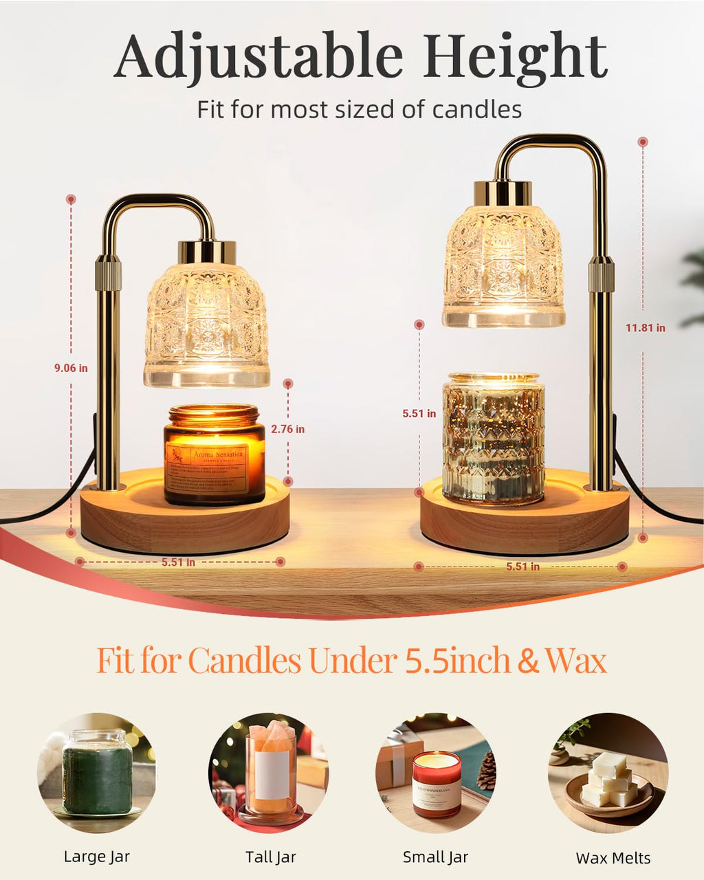 Candle Warmer Lamp with Timer, Gold O361