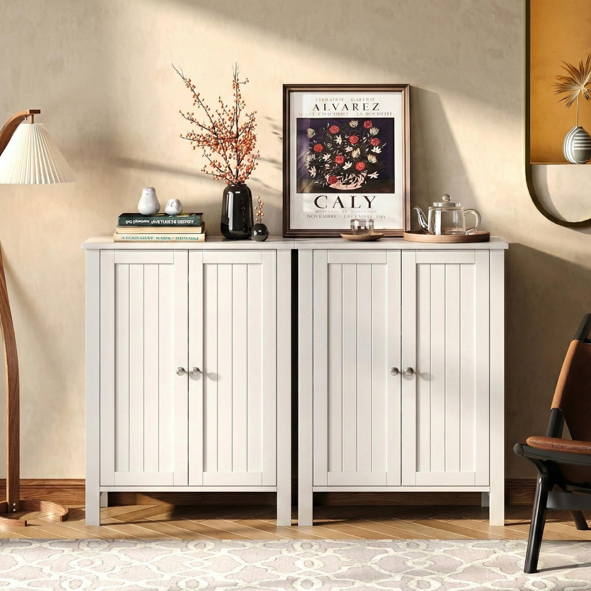 White Free Standing Bathroom Cabinet with Adjustable Shelf B314878